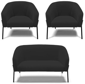 Sofá Namoradeira e 2 Poltronas Pé de Ferro Preto Stella Veludo Preto D03 - D'Rossi