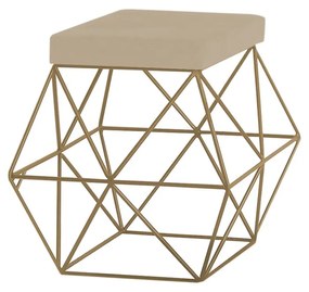 Puff Decorativo Sala de Estar Base Gold Trixie Veludo Bege G41 - Gran Belo