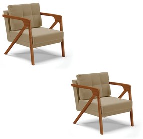 Kit 02 Poltronas Melissa Suede Base de Madeira Castanho D03 - D'Rossi - Marrom Rato