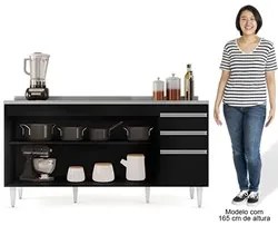 Balcão Gabinete com Pia Inox 160cm Arkansas Preto – Lumil