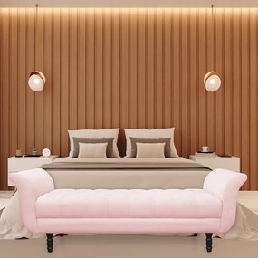 Recamier Olinda Suede 160 cm Pés Torneados Tabaco - D'Rossi - Rosa Bebê