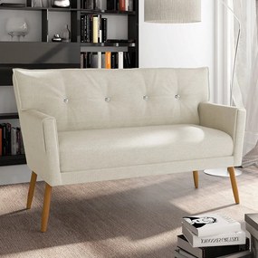 Kit 01 Namoradeira 02 Lugares e 01 Poltrona Anitta com Strass Linho Bege A19 Pés Palito Castanho - DRossi