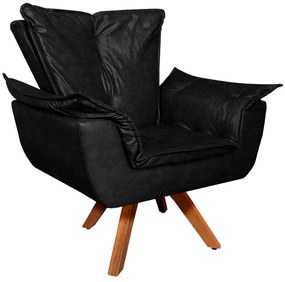 Poltrona Decorativa Base Giratória em Madeira Charger PU Preto G19 - Gran Belo