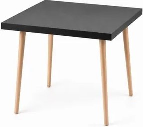 Mesa Safira Quadrada 70 cm com Tampo em MDF Preto e Pés de Madeira Natural
