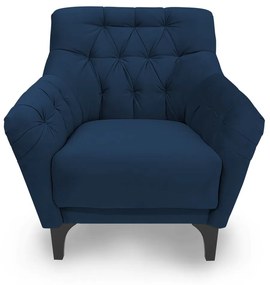 Poltrona Decorativa Roma Botonê Pés Madeira Veludo Azul - Sheep Estofados - Azul escuro