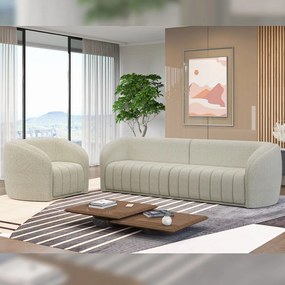 Conjunto Sala de Estar Sofá 292cm 4 Lugares e Poltrona Adam Boucle Off White G45 - Gran Belo