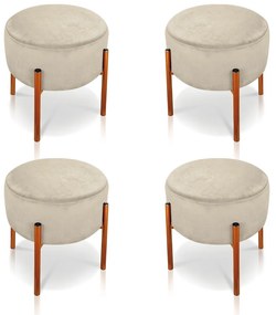 Puff Banqueta Decorativo Industrial Cobre Kit 4 Iron Suede D03 - D'Rossi - Bege