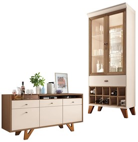 Conjunto Cristaleira Adega e Buffet Aparador MDP/MDF Ópera/Sollare Off White/Castanho G26 - HB Móveis
