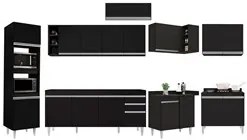 Armário de Cozinha Modulada de Canto 9 Peças CP04 Balcão Preto - Lumil