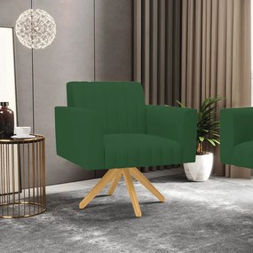 Poltrona Giratória Viena Gomada Veludo Base de Madeira MA30 - D'Rossi - Verde