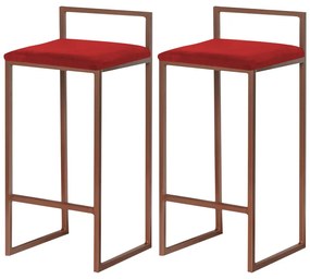 Kit 2 Banquetas Decorativa Jasmine Base Bronze Veludo Vermelho G41 - Gran Belo