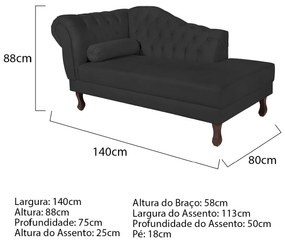 Recamier Diana 160cm Lado Direito Corano Preto - ADJ Decor