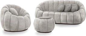 Sofá 2 Lugares com Puff e Poltrona Orgânica Fixa Cloud Bouclê E03 - D'Rossi - Cinza claro