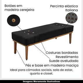 Recamier Decorativo 195cm Kors Suede Pés de Madeira Preto G63 - Gran Belo