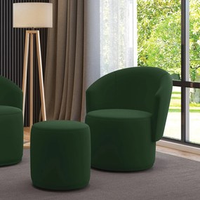 Poltrona e Puff Redondo Orgânico para Sala Malu Veludo M11 - D'Rossi - Verde