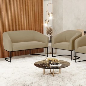 Sofá Namoradeira e Poltrona Base Industrial Preto Stella Suede D03 - D'Rossi - Marrom Rato