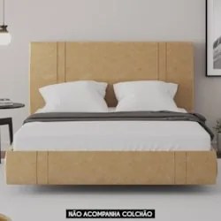 Cama Queen Flutuante Com Cabeceira 160cm Lyra Sintético Bege S05 - Mpo