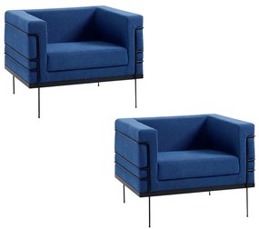 Kit 2 Poltronas Decorativas Base de Aço Preto Jeanneret-Gris Linho Azul Marinho G17 - Gran Belo