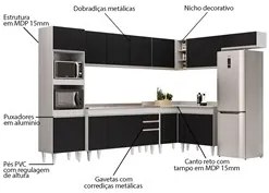 Armário de Cozinha Modulada de Canto 8 Peças CP09 Balcão com Pia Inox
