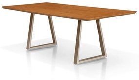 Mesa de Jantar Arezzo Retangular Tampo com Lâmina Cinamomo Base Aço Carbono Pintura Eletrostática