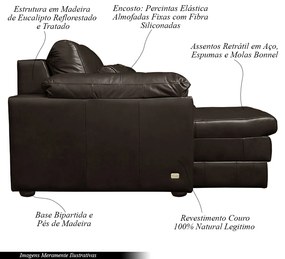 Sofá Decorativo Piece Bipartido Retrátil Sala de Estar 175cm Couro Marrom G58 - Gran Belo