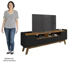 Rack Bancada para TV 70 Pol Pés Retrô 180cm Flora B02 Preto/Naturalle