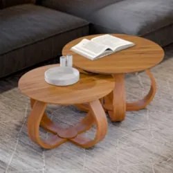 Mesa de Centro com Pés de Madeira Kit 2 Samba Cinamomo E05  - Mpozenat