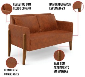 Sofá Namoradeira Lana Corano Base de Madeira D03 - D'Rossi - Nozes