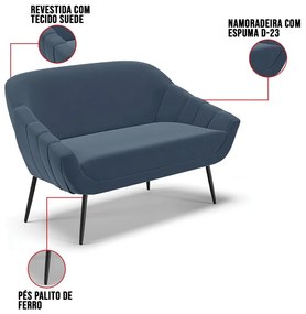 Kit 01 Namoradeira 02 Lugares e 02 Poltronas Giovana Suede Pés Palito De Ferro D01 - D'Rossi



 - Azul Marinho