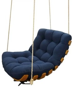 Poltrona Suspensa Costela Azul Marinho com Madeira Mel - 66780 Sun House