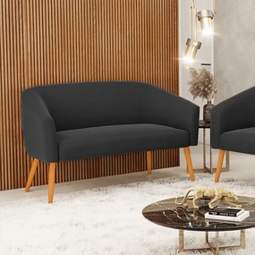 Namoradeira 02 Lugares Stella Suede Preto Pés Palito Castanho - D'Rossi