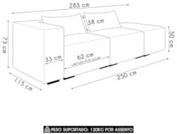 Sofá 4 Lugares 283cm Com Puff Direito Fay Suede Bege Z55    - Mpozenat