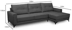 Sofá 4 Lugares com Chaise Direito 265cm Soreh F05 Veludo Grafite - Mpo