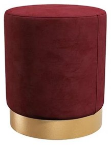 Puff Veludo Com Base Tecido Metalizado Dourado Vinho 47x40