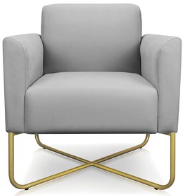 Poltrona Decorativa Isabella Base X Suede Cinza/Dourado G19 - Gran Belo