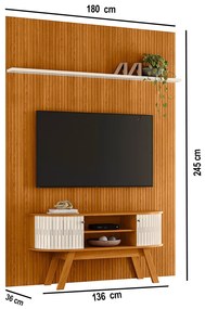 Painel TV 65 Pol 179cm Ripado Valen e Rack Bancada Rylan M20 - D'Rossi - Cinamomo(fosco)/Off White(brilho)