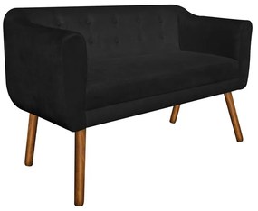 Kit 01 Namoradeira 02 Lugares e 02 Poltronas Julia Suede Preto Pés Palito Castanho D'Rossi
