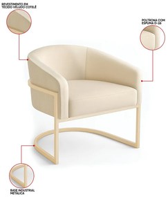 Poltrona Sala Industrial Champanhe Arielle Veludo Cotelê D03 - D'Rossi - Bege