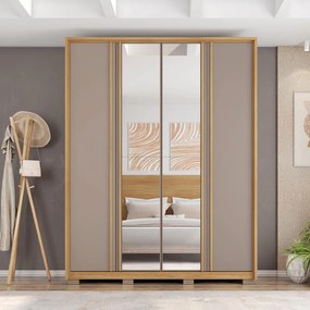 Guarda Roupa Orbit Solteiro 4 Portas de Bater com 2 Espelhos e 3 Gavetas  MDF Buriti/Fendi G11 - Gran Belo