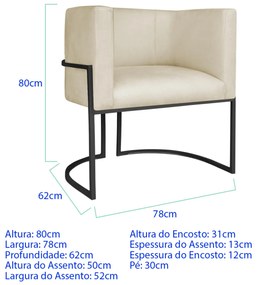 Kit 2 Poltronas Dália Luxo Moderna Estofada Design Sofisticado com Base de Ferro Preto Bouclé
