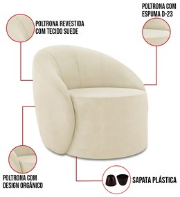 Sofá 4 Lugares Orgânico 220cm Morgan e 2 Poltronas Lua Suede D03 - D'Rossi - Bege