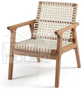Poltrona Fixa Trama Estrutura em Madeira cor Stain Jatoba com Corda Nautica Cor Areia 58cm - 64384 Sun House