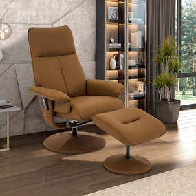 Poltrona de Massagem Reclinável e Giratória Arizona com Apoio de Pés Pu G56 - Gran Belo - Caramelo