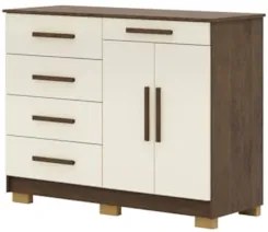 Cômoda Quarto Sapateira 2 Portas 4 Gavetas Lírio Imbuia/Champanhe V02