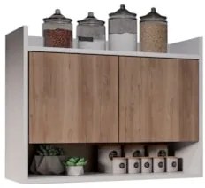 Armário de Cozinha Aéreo 71cm 2 Portas 1 Nicho Ceci Z34 Branco/Freijó