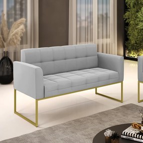Sofá Namoradeira Elisa Suede Base Metálica Industrial Dourado - D'Rossi - Cinza