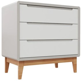 Cômoda Bo 3 Gavetas - Cinza e Branco com Pés Jequitibá