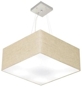 Lustre Pendente Quadrado Md-4071 Cúpula em Tecido 30/70x70cm Rustico Bege - Bivolt