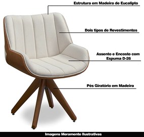 Poltrona Decorativa Base em Madeira Giratória Traoré Linho com PU OffWhite/Marrom G33 - Gran Belo