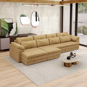 Sofá Retrátil Elétrico Sala de Estar Nolan Bipartido 339cm Conforto Premium em Couro Bege Manchado G58 - Gran Belo